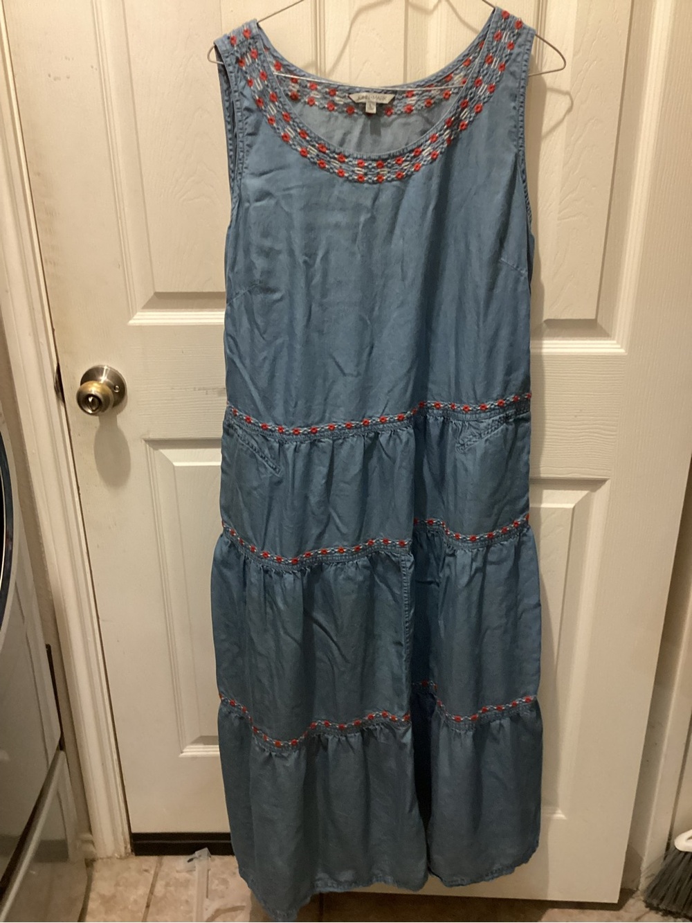 John Mark Light Blue Sleeveless Embroidered Tiered Maxi Dress